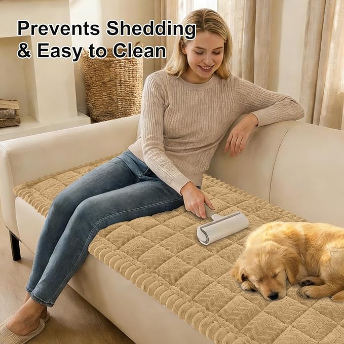 Smiry Non Slip Couch Covers for Dogs, Fuzzy Pet Couch Covers for 2 Cushion Sofa - Image 3