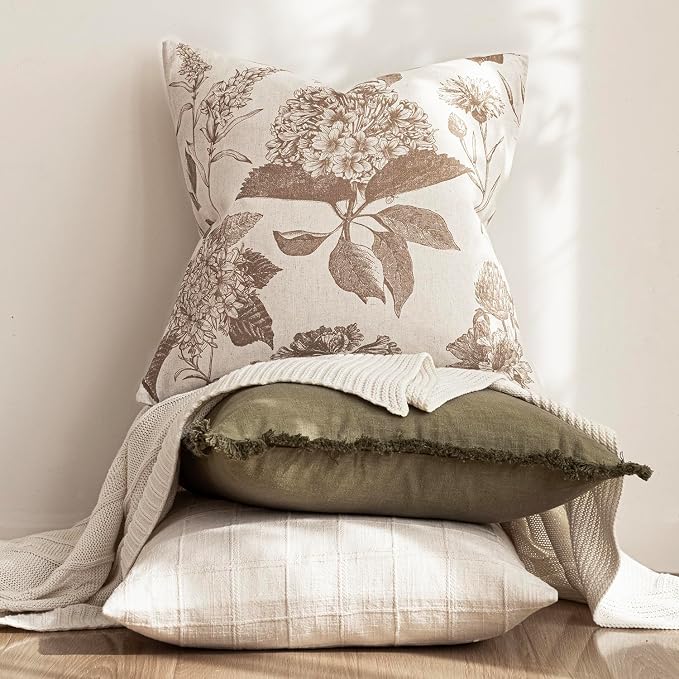 Foindtower Set of 2 Linen Floral Vintage Throw Pillow Covers Neutral Accent - Image 5