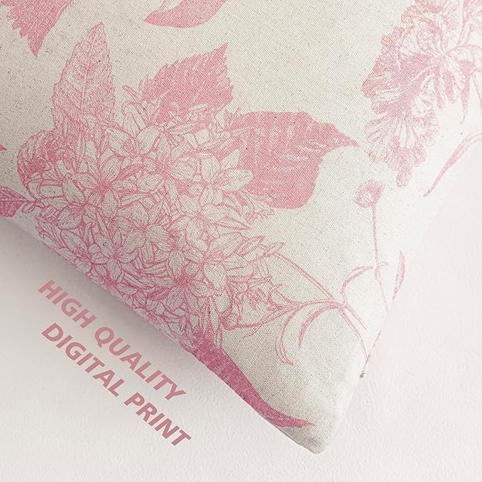 Foindtower Set of 2 Linen Floral Throw Pillow Covers Neutral Vintage Print - Image 3