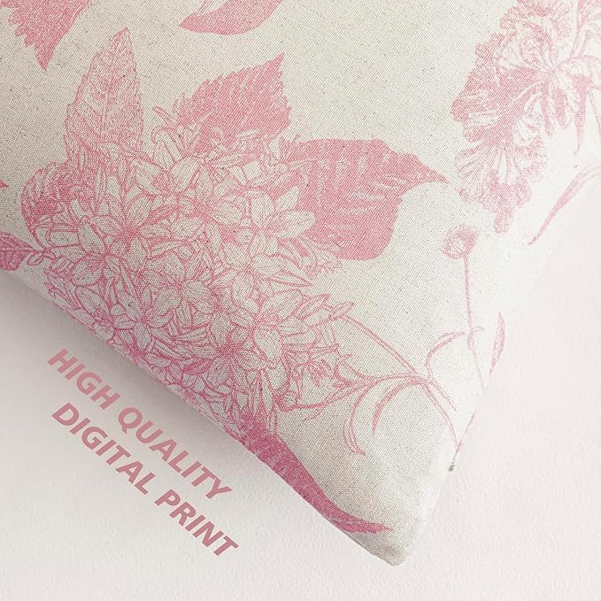 Foindtower Set of 2 Linen Floral Throw Pillow Covers Neutral Vintage Print - Image 3