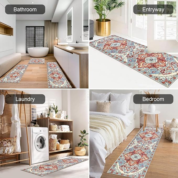HEBE Farmhouse Kitchen Rugs Sets of 3 Non Slip Washable Boho Kitchen Rugs and - Image 5
