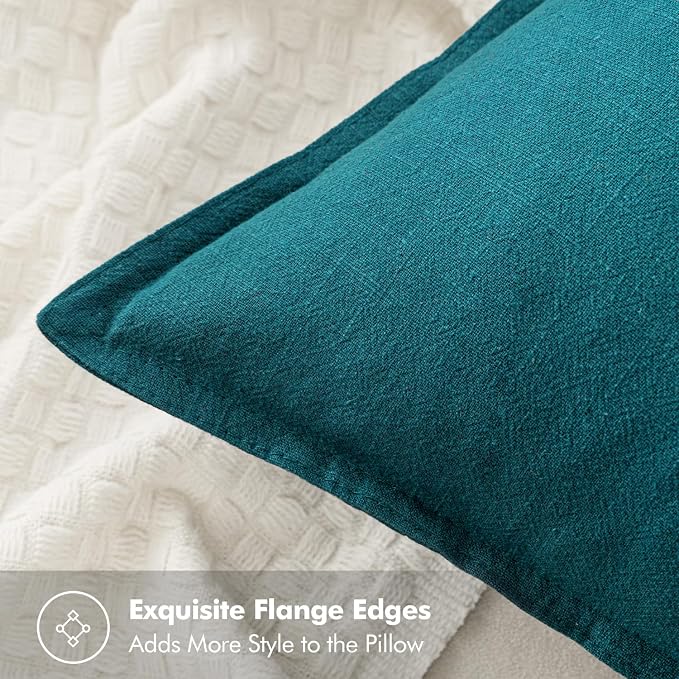 MIULEE Decorative Linen Pillow Covers 20x20 Inch Teal Blue ​Boho Farmhouse​ - Image 2
