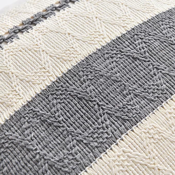 Fancy Homi Set of 1 Neutral Grey Farmhouse Decorative Throw Pillow Covers 16x16 - Image 4
