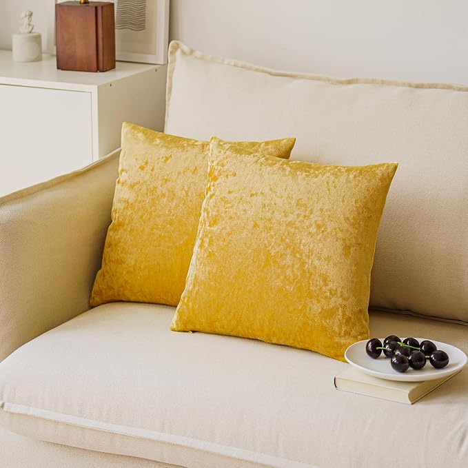 NiNi ALL Decorative Throw Pillow Covers Velvet 28x28 Inch Pack of 2 Gold - Image 3