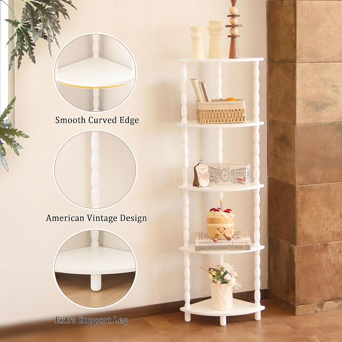 MaxSmeo Corner Bookshelf, 5-Tier Corner Shelf Stand, Modern Corner Plant Shelves - Image 4
