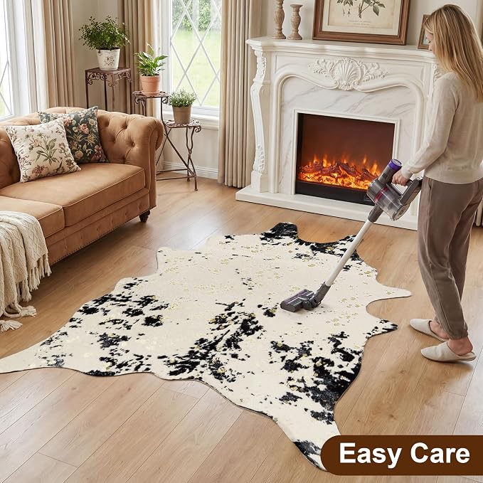 JONIYEAR Large Durable Faux Cowhide Area Rug 4.9 x 6.56 Feet, Premium Cow Print - Image 4