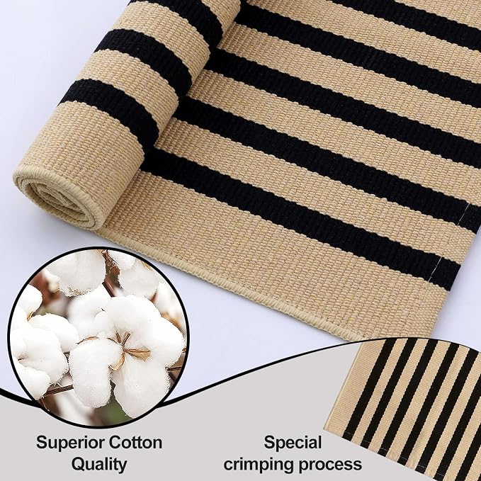 OLANLY Brown and Black Striped Rug 2' x 3' – Washable Cotton Doormat - Image 5