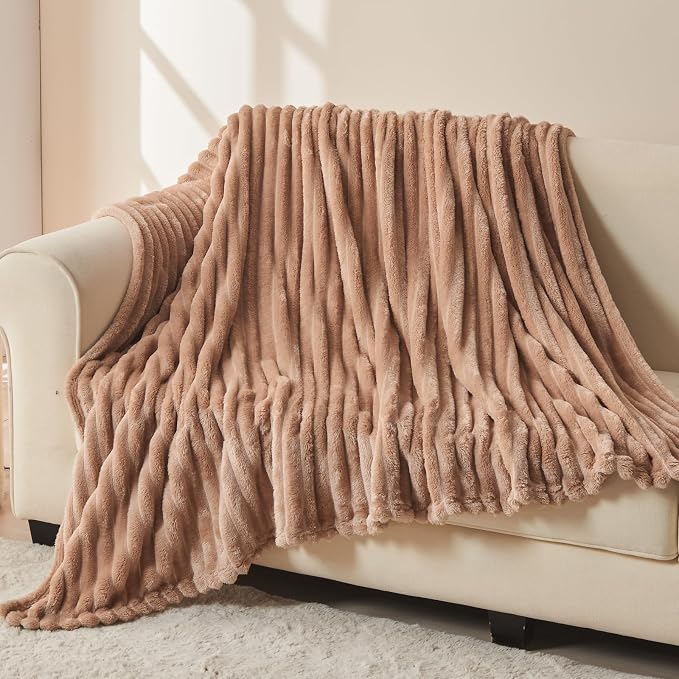 NEWCOSPLAY Super Soft Twin Blanket Taupe Premium Silky Flannel Fleece 3D Ribbed - Image 3