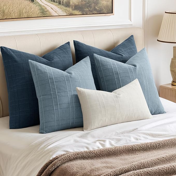 MIULEE Decorative Linen Check Throw Pillow Covers Neutral Farmhouse Vintage - Image 3