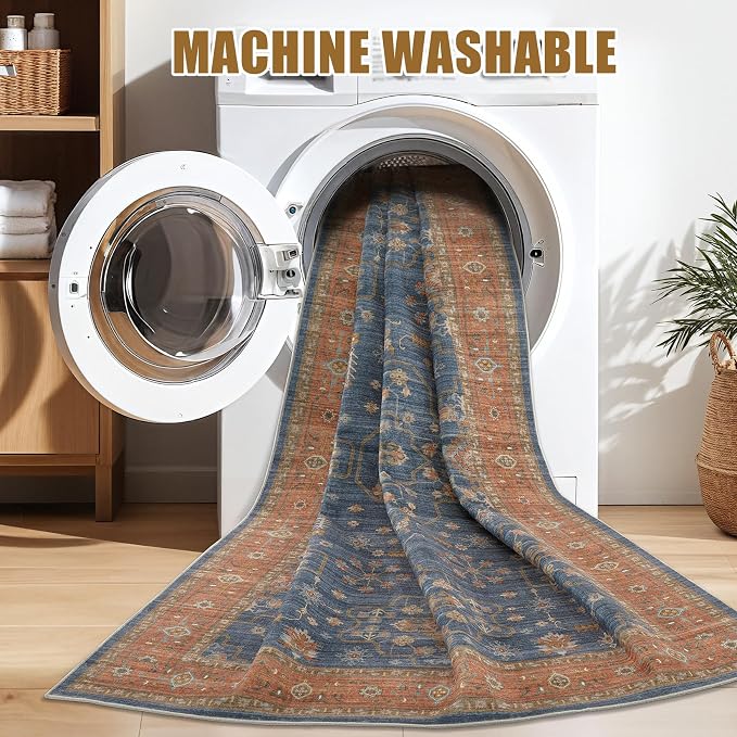 7x9 Area Rug for Living Room- Machine Washable Soft Oriental Vintage Large - Image 2