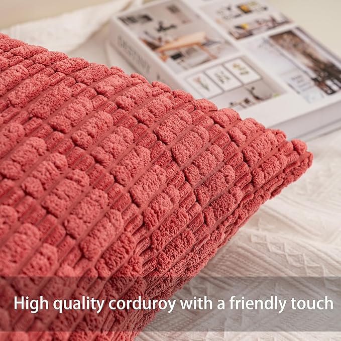 Pack of 2 Corduroy Decorative Throw Pillow Covers 16x16 Inch Soft Striped - Image 2