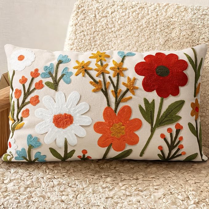 Embroidered Lumbar Pillow Cover 20x12 Inch by Kokaaee