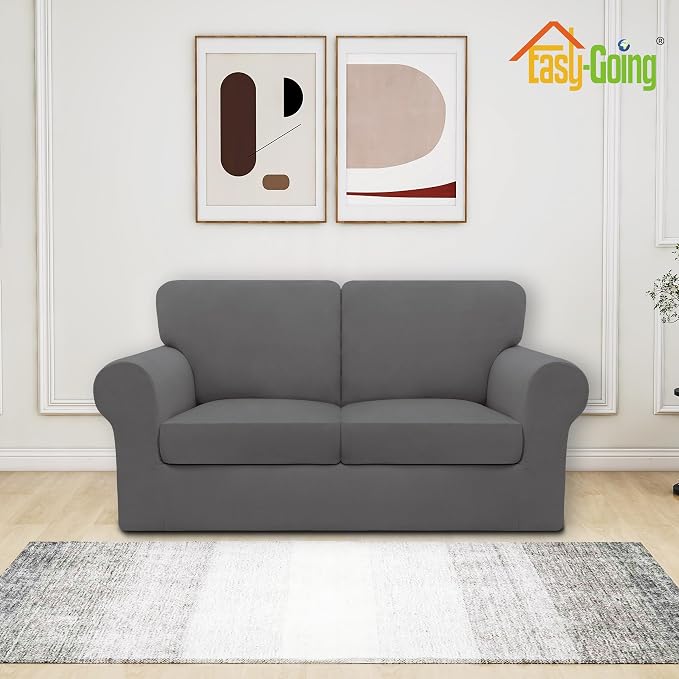 Easy-Going 5 Pieces Stretch Loveseat Cover Washable Loveseat Slipcover Set - Image 2