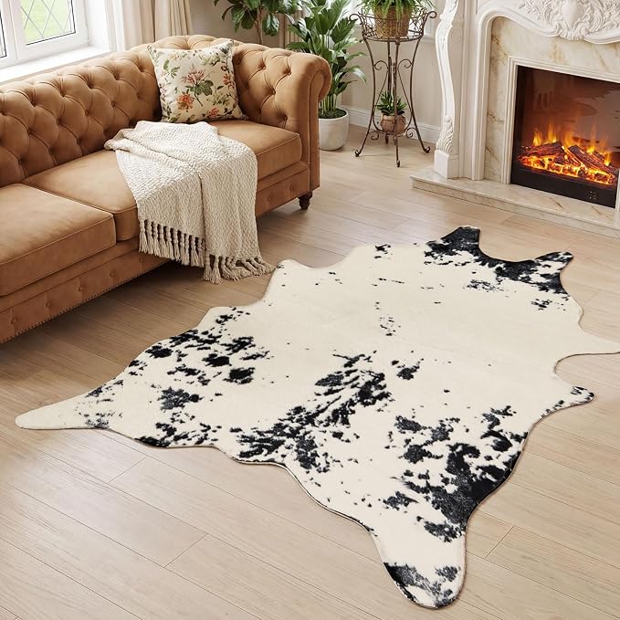 JONIYEAR Large Durable Faux Cowhide Area Rug 4.9 x 6.56 Feet, Premium Cow Print by JONIYEAR-SoftLuxury