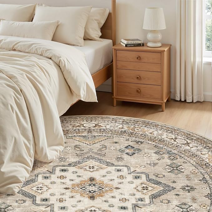 5ft Round Vintage Living Room Area Rug - Image 4