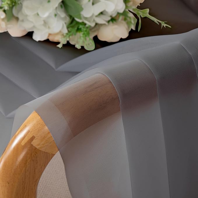 Lecloud Charcoal Grey Sheer Curtains 54 Inch Length 2 Panels, Light Filtering - Image 8