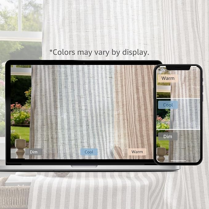 jinchan Linen Curtains for Living Room Taupe Grey on Beige Striped Curtains for - Image 9