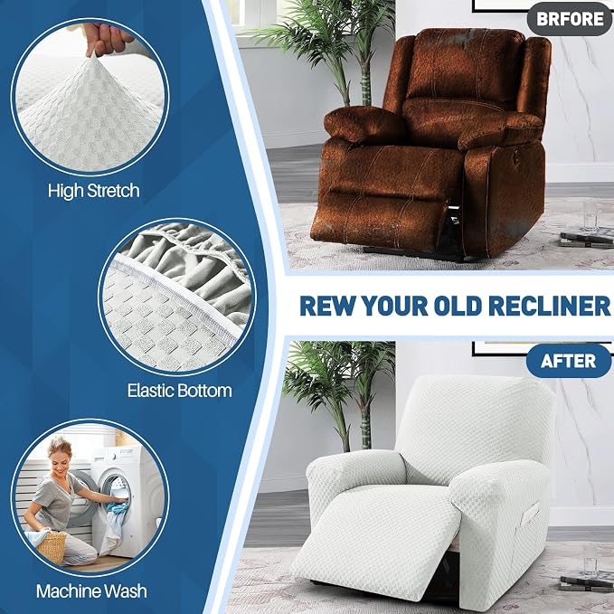YEMYHOM 4 Pieces Stretch Recliner Slipcover Latest Jacquard Recliner Chair Cover - Image 4