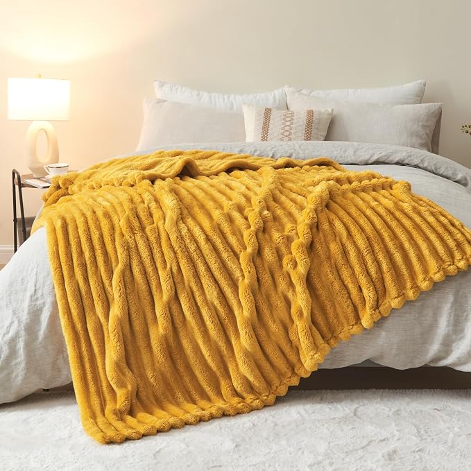 NEWCOSPLAY Super Soft Throw Blanket Mustard Yellow Premium Silky Flannel Fleece - Image 9