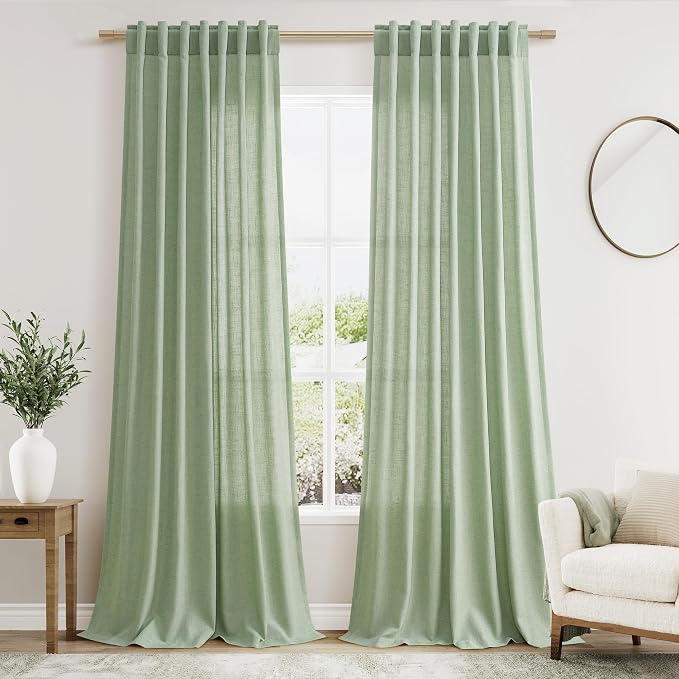Nanspring Mist Sage Linen Curtains 108 Inches Long by Nanspring
