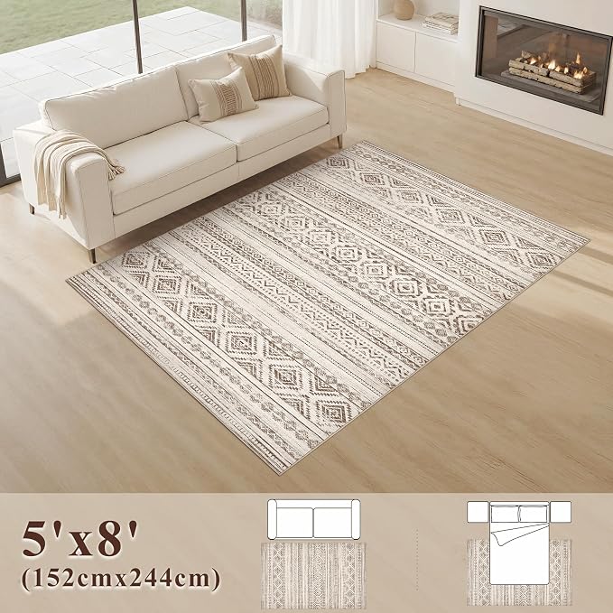 cotiled 5x8 Area Rug Living Room: Washable Boho Rugs - Image 8