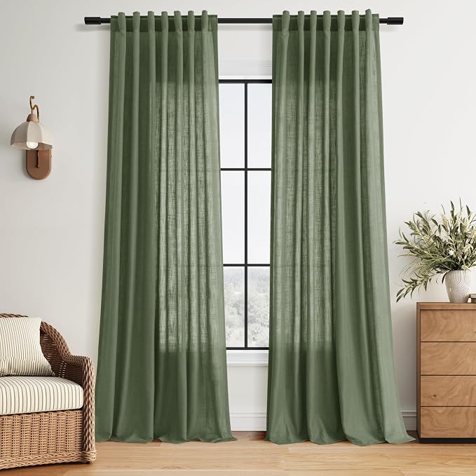 Nanspring Forest Green Linen Curtains 96 Inches Long by Nanspring