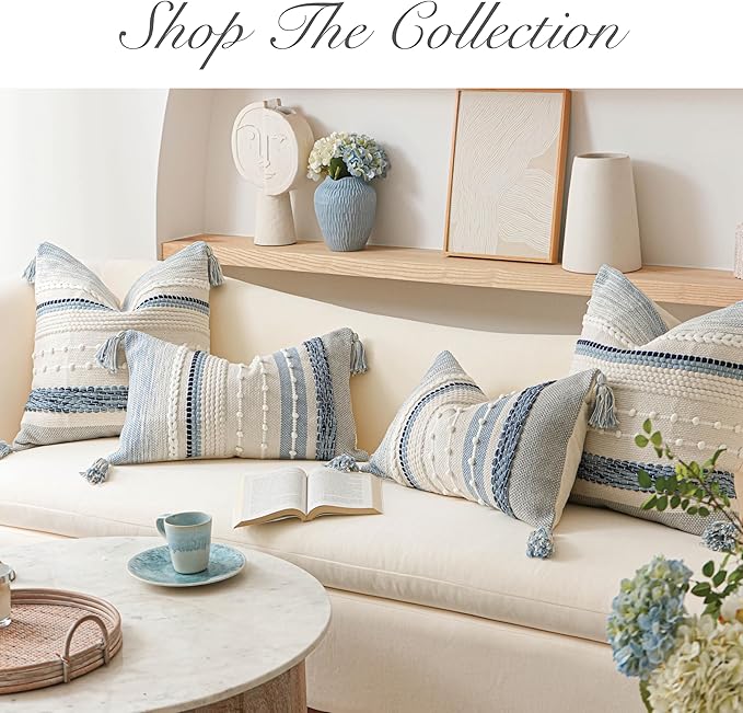 BlissBlush Decorative Lumbar Throw Pillow Cover 14x24 Boho Coastal Blue Accent - Image 6