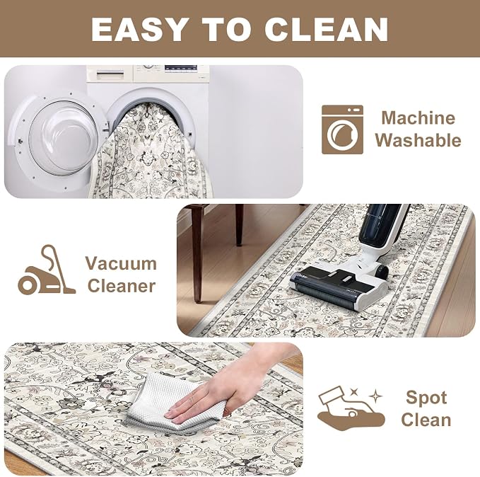 LOKHOM Washable Runner Rug, 2x10 Non-Slip Vintage Farmhouse Hallway Runner Rug - Image 5