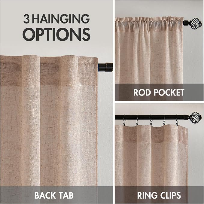 MIULEE Natural Beige Linen Curtains 96 Inches Long 2 Panels - Image 3