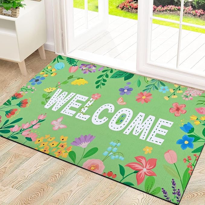Likiyol Floral Door Mat Outside Entrance, Colorful Flower Welcome Mat Front by Likiyol