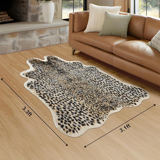 Cheetah Print Rug Leopard Carpet: Small Faux Cowhide Skin Fur Area Rug Animal - Image 2