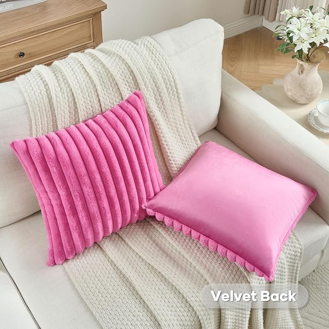 FUTEI Hot Pink Decorative Throw Pillow Covers Set of 2, 24x24 Inch Soft Fluffy - Image 4