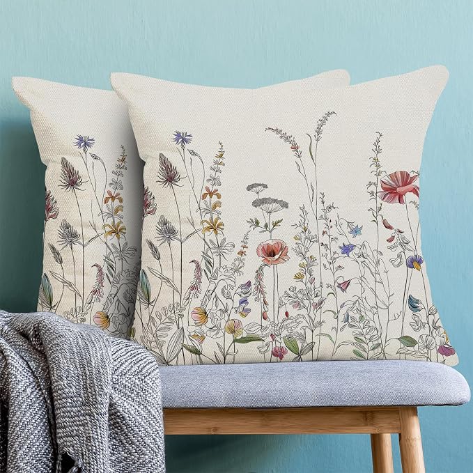 AEIOAE Spring Pillow Covers 16x16 Inch Set of 2, Colorful Seasonal Floral Plant - Image 2
