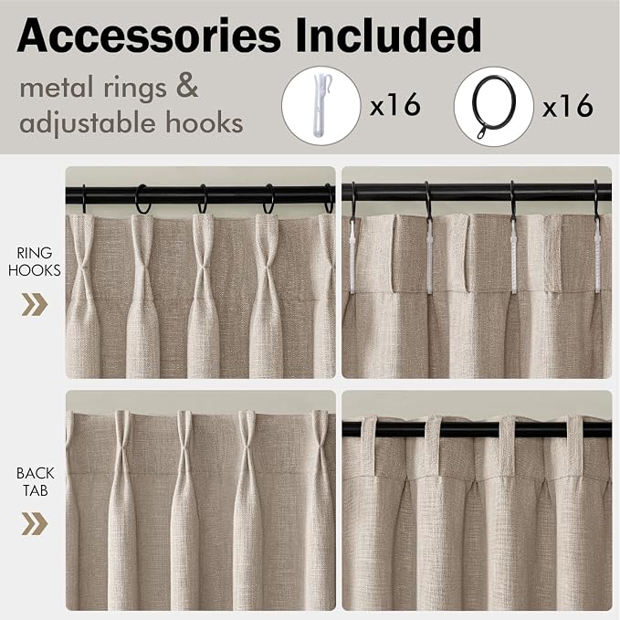 MIULEE Pinch Pleated Thick Linen Curtains 108 Inches Long 2 Panels - Image 8