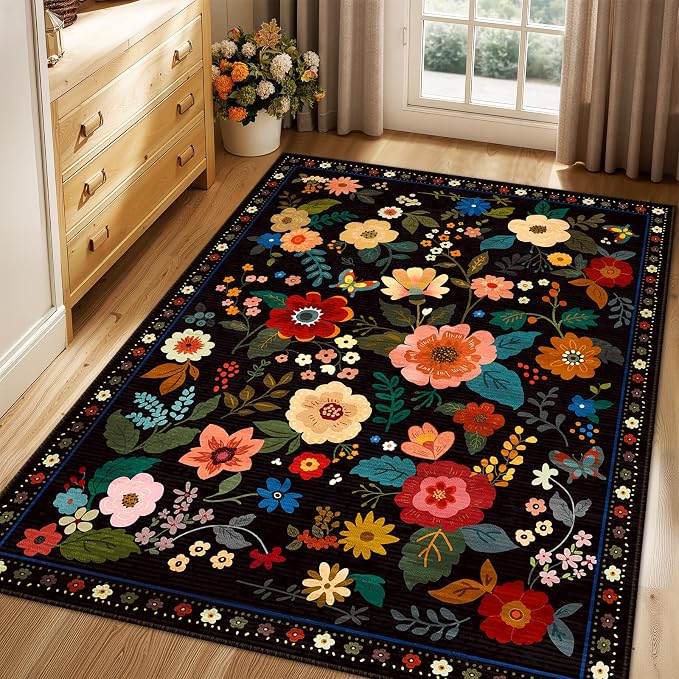 RELEANY Floral Nursery 3x5 Area Rugs Washable Print Boho Cute Carpet Non Slip - Image 9