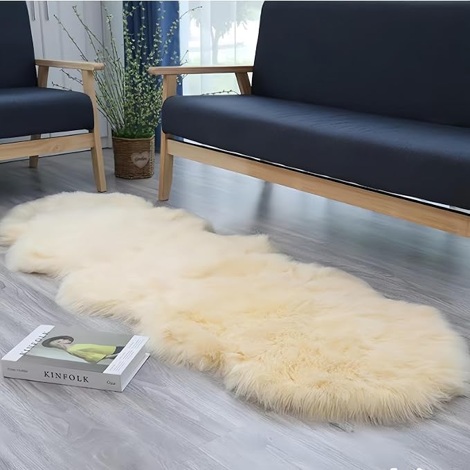 Faux Fur Rug Runner 2x6 ft Beige - Image 2