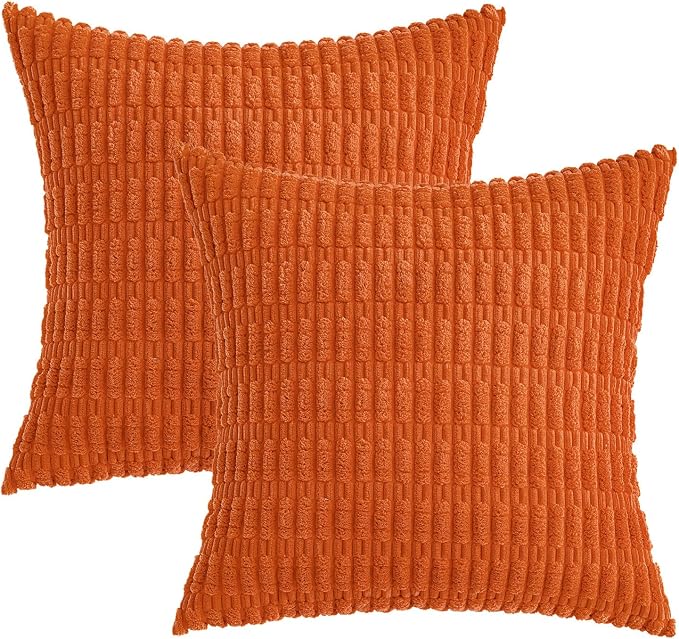 MIULEE Pack of 2 Orange Corduroy Decorative Pillow Covers 20x20 Inch Soft Boho - Image 6
