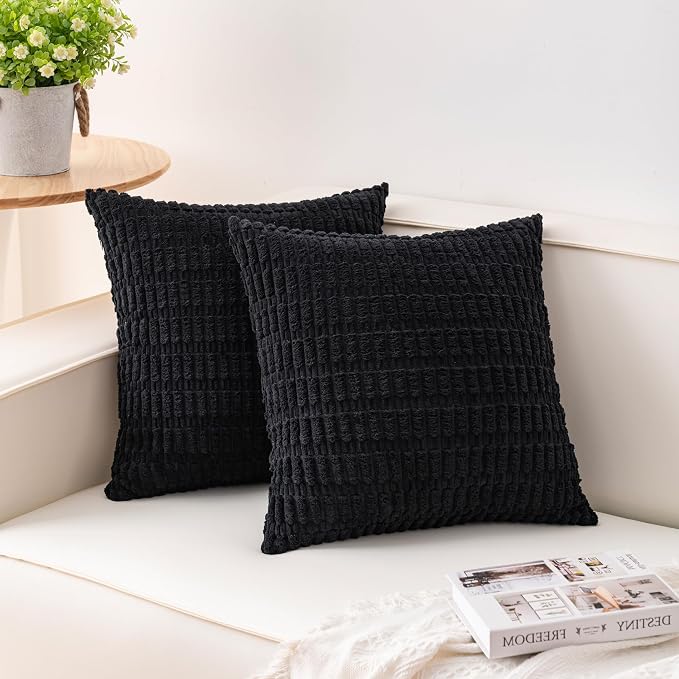Pack of 2 Corduroy Decorative Throw Pillow Covers 22x22 Inch Soft Striped by Unknown
