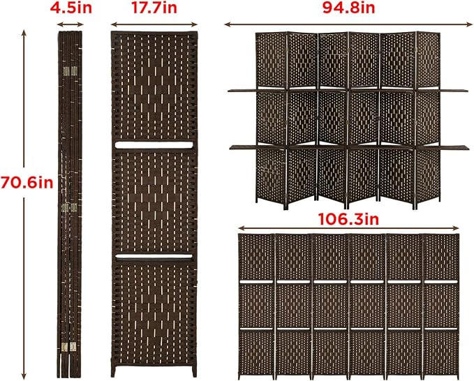 Room Divider 6 Panel Room Screen Divider Folding Portable partition Screen Wood - Image 7
