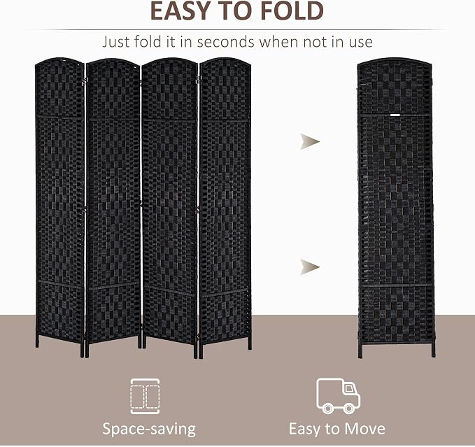 HOMCOM Room Divider 4 Panel, 6FT Tall Folding Privacy Screen, Freestanding - Image 3