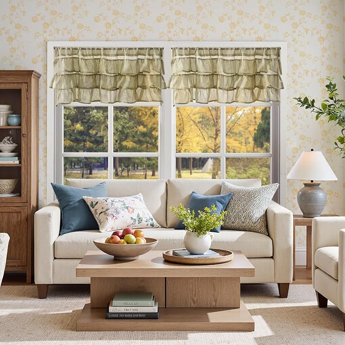 jinchan Sage Green Ruffled Valance Curtain - Image 6