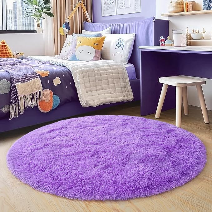 3'x3' Purple Round Rug for Bedroom, Ultra Soft Fluffy Circle Rug for Kids Girls by Quntue