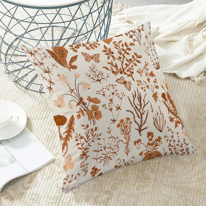 AEIOAE Fall Pillow Covers 24x24 Inch Set of 2, Burnt Orange Wild Flower Plant - Image 4