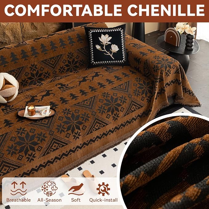 VClife Boho Couch Cover for Christmas 1 Piece Soft Warm Couch Cover for - Image 3