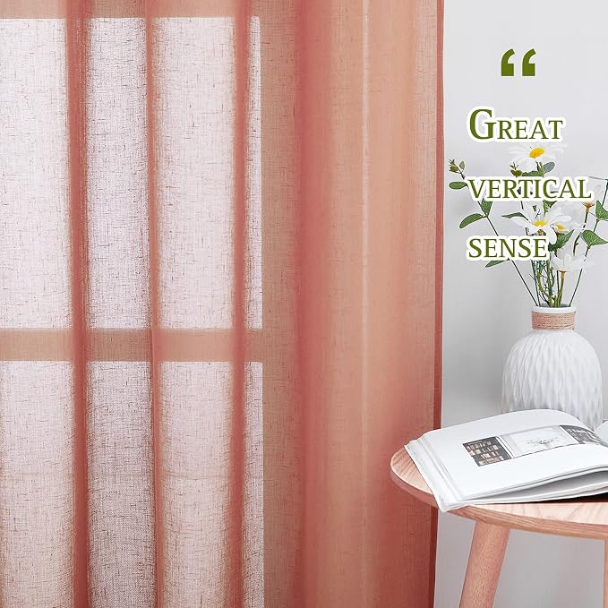 NICETOWN Burnt Orange Linen Curtains 63 inch Length 2 Panels Set, Grommet Semi - Image 2