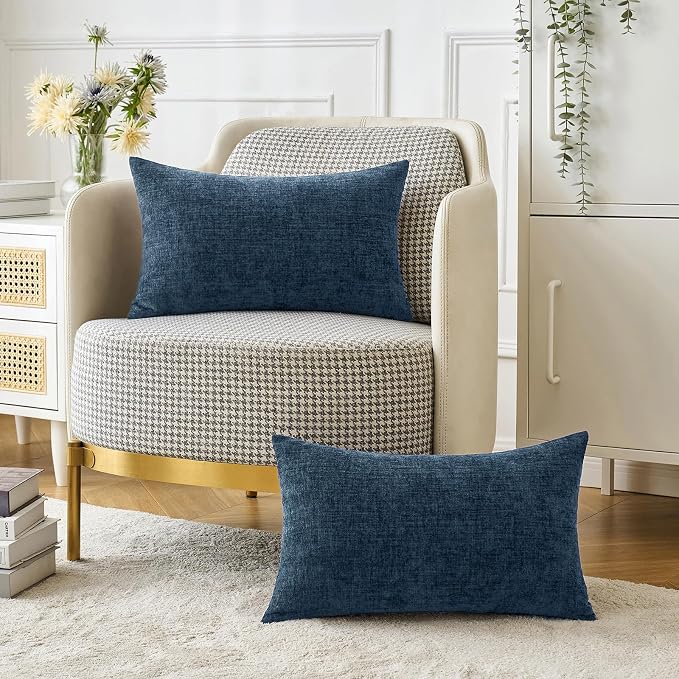 MIULEE Pack of 2 Blue Throw Pillow Covers 12x20 Inch Soft Chenille Lumbar - Image 5