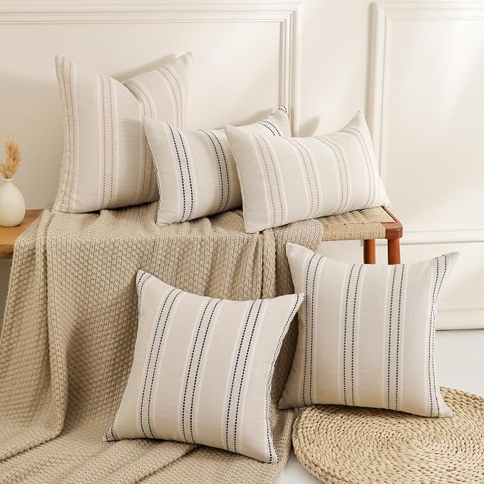 Hckot Throw Pillow Covers 20x20 Set of 2 Striped Pillow Covers Textured Linen - Image 6