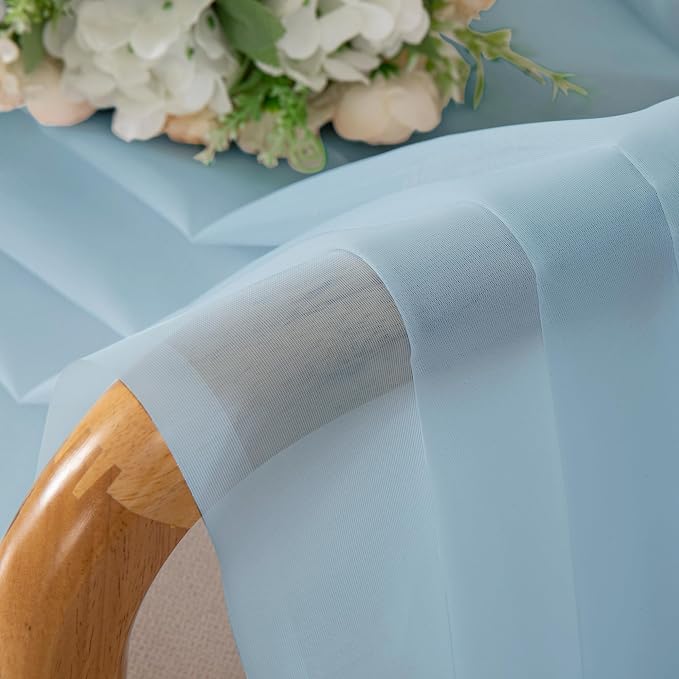 Chyhomenyc Sky Blue Sheer Curtains 30 inch Length 2 Panels, Light Filtering - Image 7