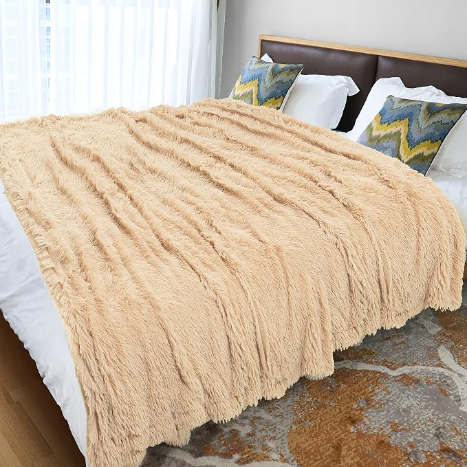Tuddrom Decorative Extra Soft Faux Fur Blanket Queen Size 80" x 90", Solid - Image 5