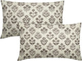 Dark Brown Floral Pillow Covers 12x20 Inch Set of 2, Block Print Lumbar Flower by Sivirary